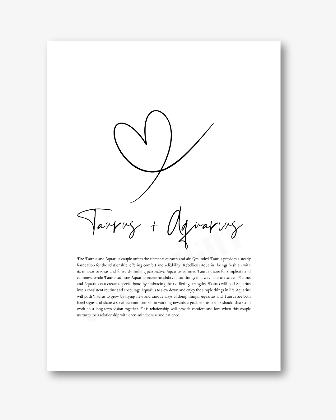 Taurus and Aquarius Zodiac Couple Print